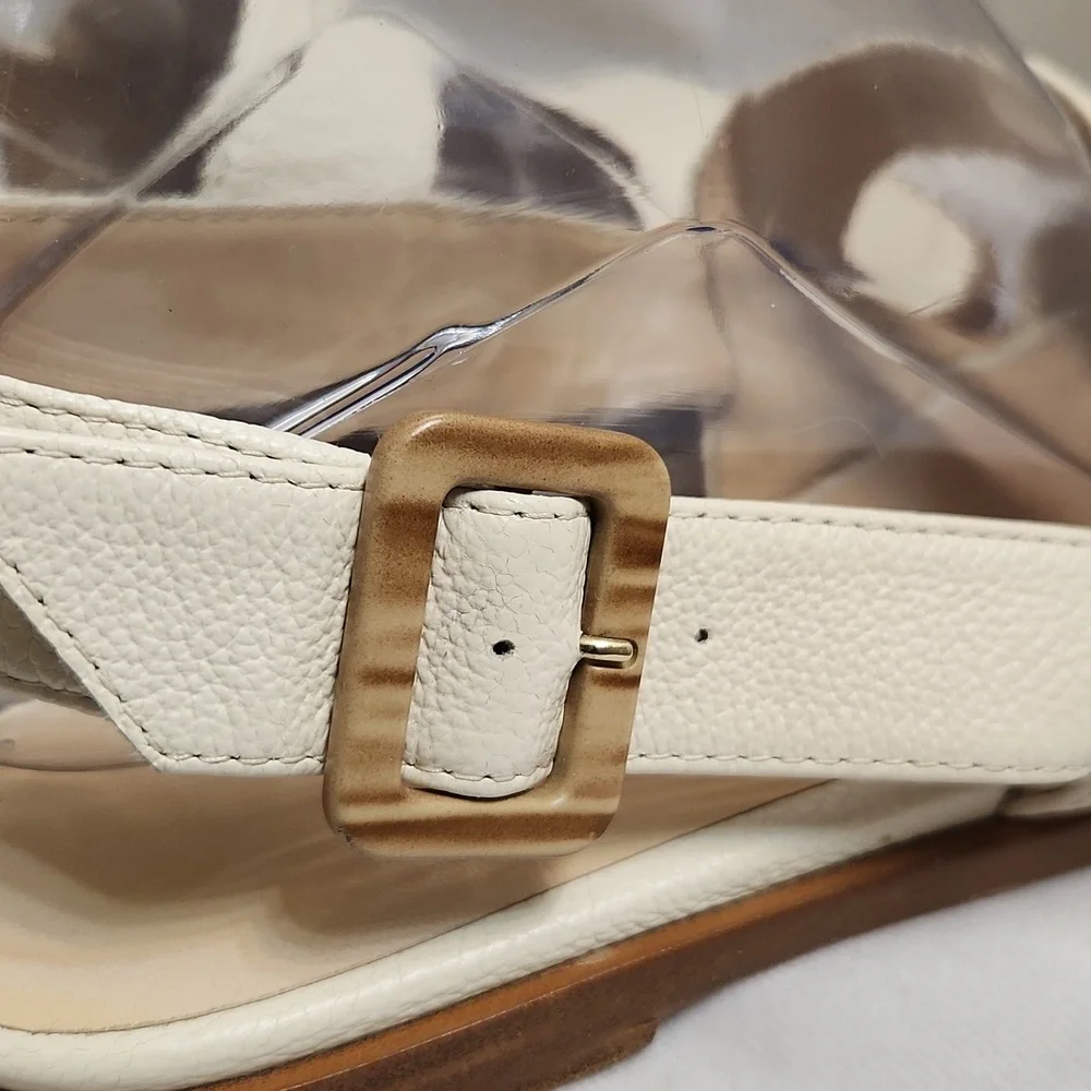 Jimmy Choo London Open Toe Leather Elegant Cream Sandals (w size 39.5) - Picture 10 of 14